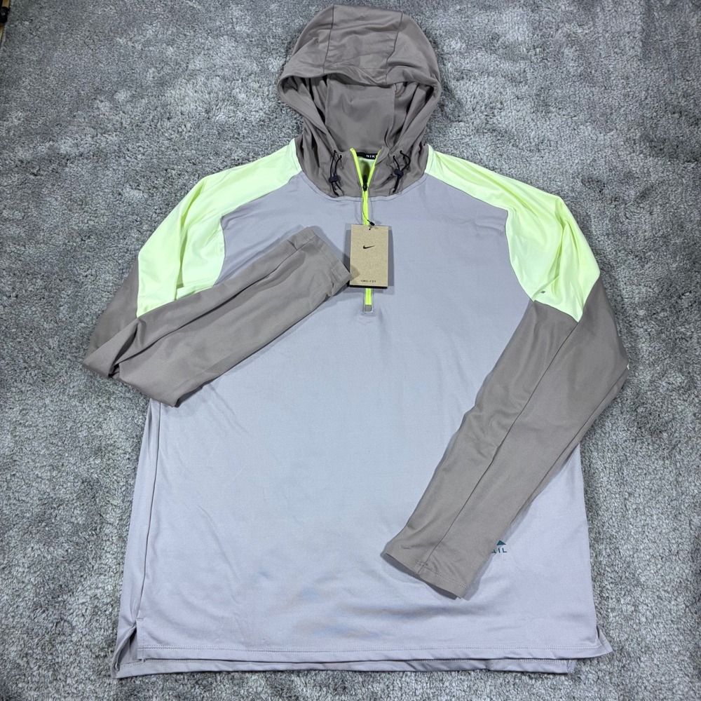 Nike Trail Element Hoodie Mens Large Dri FIT 1/2 Zip Running Train Gray Volt NWT